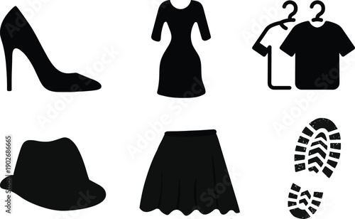 Fashion And Style Icons Representing Clothing, Shoes, Accessories And Footwear