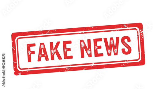 A red stamp with the words fake news
