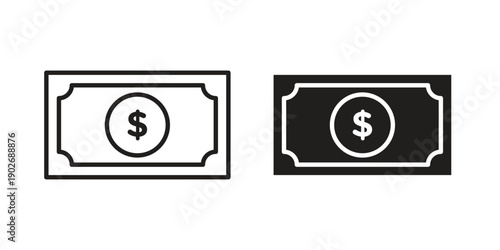 American dollar icon in black solid style. linear symbol.