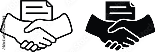 Business handshake deal and professional contract agreement for corporate partnership and successful legal collaboration Vector Silhouette and Pictogram Icon Set.eps