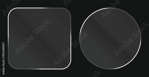 Liquid glass smartphone icon interface isolated for dark theme. White ui light frame square and circle banner with glow stroke. Control center widget for smartphone and web app, vector