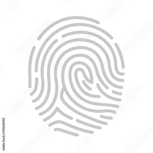 Minimalist light gray fingerprint icon, conceptual illustration of biometric identification and digital security.