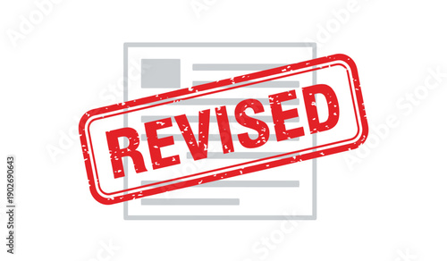 Revised stamp on document vector illustration with red seal for approval and validation