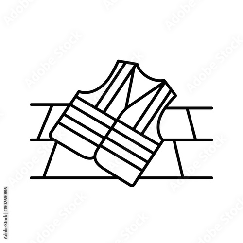 Reflective safety vests on pavement for winter marathon race  