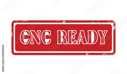 Red cnc ready stamp or label with distressed texture and white text