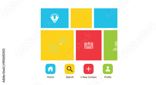 Colorful tile interface with app icons representing various functions