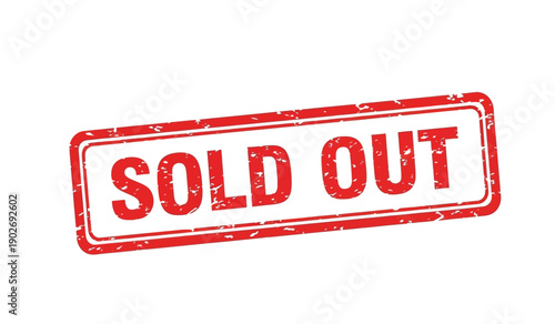 Red sold out stamp on for marking products or items that are no longer available for purchase or sale
