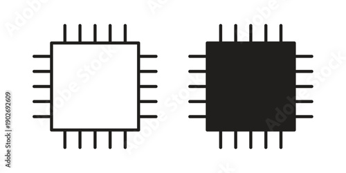 Computer microchip icon in black solid style. linear symbol.