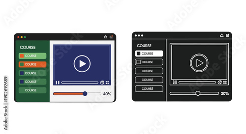 Two mockups of online course video players with progress bars displayed