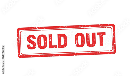 Red sold out stamp on for marking products or items that are no longer available for purchase or sale