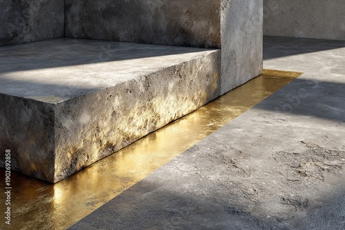 Wallpaper Mural Geometric concrete bench with gold accent in industrial space Torontodigital.ca