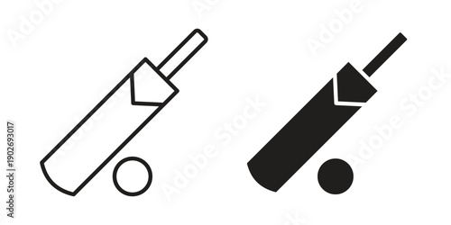 Cricket bat and ball icon in black solid style. linear symbol.