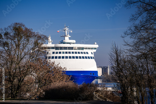 Large Passenger Ferry Ship Approaching Port Harbor