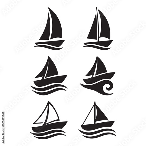 Sailboat Silhouette Icons set. Simple Nautical Vector Collection. Set of sailing boats