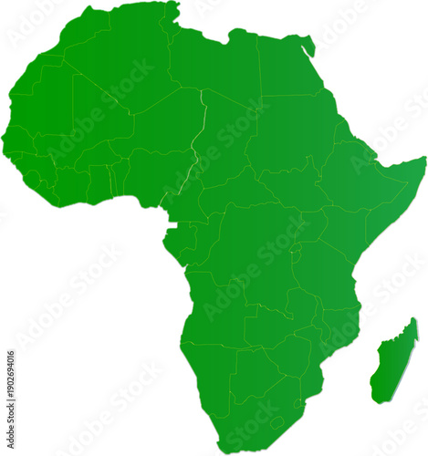 Green silhouette of the african continent against a white background