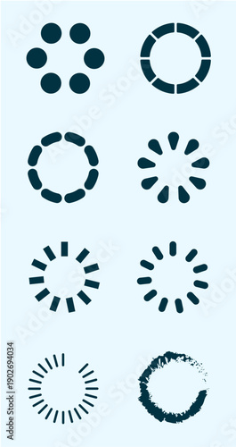 Sleek Conceptual Loading Icon Set: Circular Progress Indicators in Vector Style, Isolated on Black Background for Enhanced Visual Appeal
