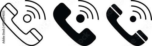 Global telecommunication handset with signal waves for customer service and mobile business call hotline Vector Silhouette and Pictogram Icon Set.eps