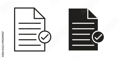 Document verification icon in black solid style. linear symbol.