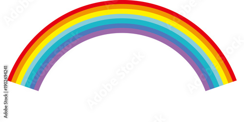 A vibrant semi circular rainbow with distinct color bands against a white background