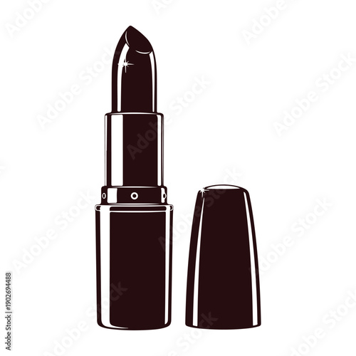 Dark Brown Lipstick Tube Open with Cap Beside