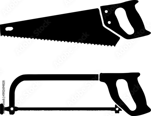 A silhouette of two handsaws on a transparent background