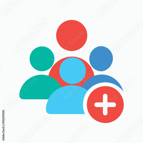 Add Member to Group Icon, Colorful People Illustration