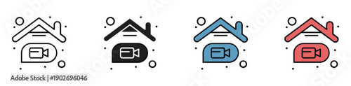 Four colorful house icons with location pins and wifi symbols for real estate and connectivity concepts