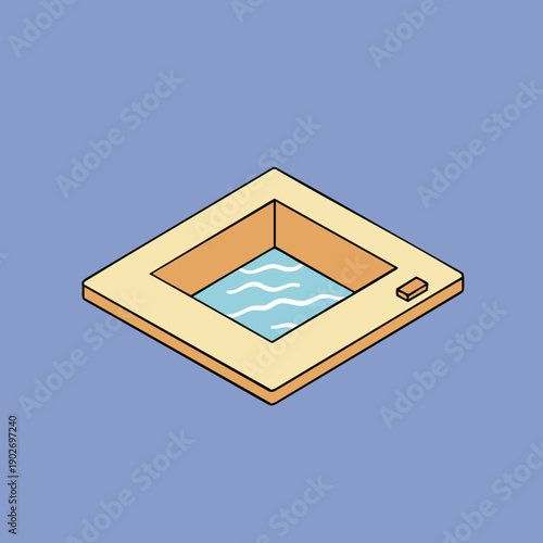 Isometric Small Jacuzzi with Water Minimalist Square Pool Illustration