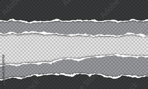Horizontal torn paper layers with realistic ripped edges, isolated on transparent background for creative design.