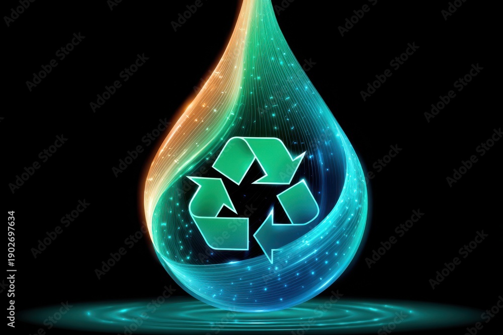 Fototapeta premium Colorful digital recycling droplet symbolizing sustainability, eco technology, and creative environmental awareness for modern branding