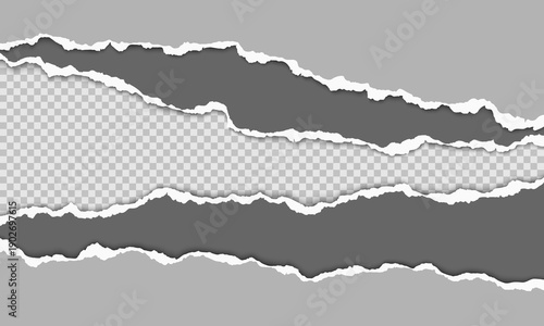 Horizontal torn paper layers with realistic ripped edges, isolated on transparent background for creative design.