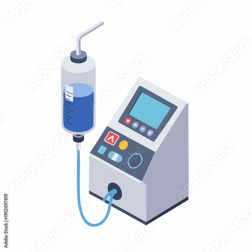 Isometric Detailed Infusion Pump Medical Equipment Illustration
