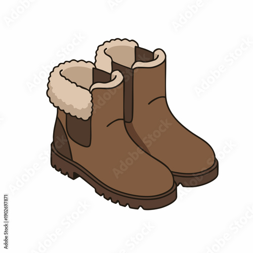 Cartoon Style Pair of Winter Furry Brown Boots Fashion Footwear