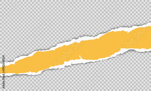 Yellow background with realistic torn paper edge, rough white ripped border revealing transparent space below.