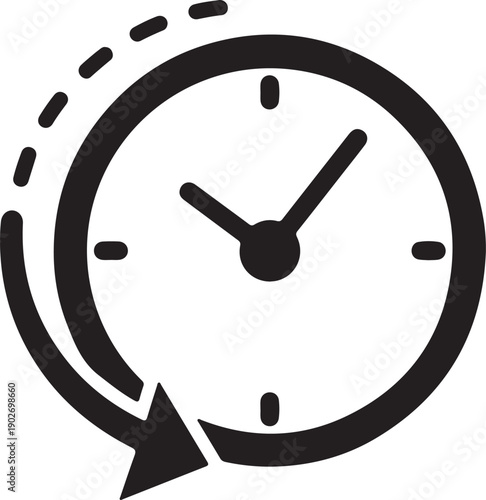 Always available support or delivery schedule with a clock and circular arrow symbol