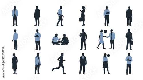Diverse group of people in various occupations and activities depicted in silhouette form