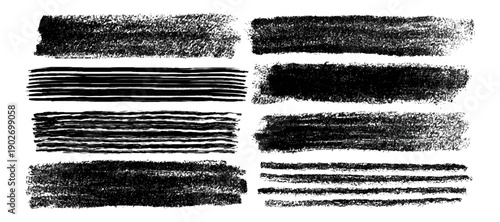Vintage grunge abstract brush stroke set texture. artistic rough grunge brush strokes bundle and black splash stains creative sketch pattern design.