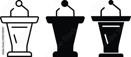 Professional podium with microphone for public speaking conference presentations and academic lecture events Vector Silhouette and Pictogram Icon Set.eps