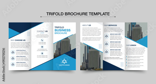 Corporate business profile trifold brochure design with a modern, polished, and professional look, suitable for corporate branding and marketing use.
