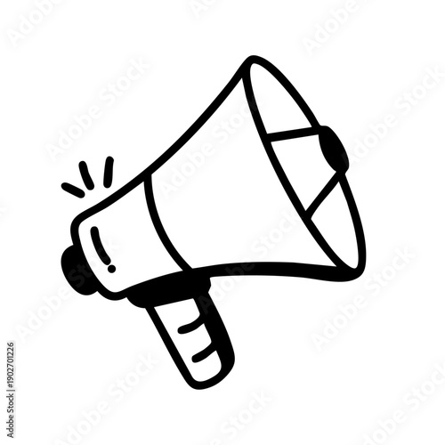 Bold minimalist black and white line art of a megaphone shouting, ideal for advertising, marketing campaigns, and promotional content.