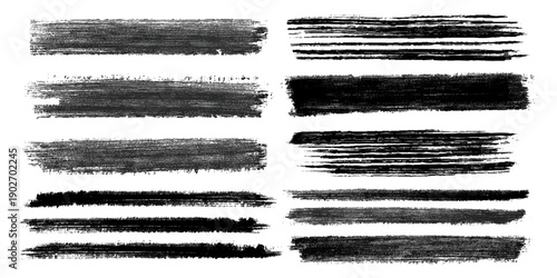 Vintage grunge abstract brush stroke set texture. artistic rough grunge brush strokes bundle and black splash stains creative sketch pattern design.