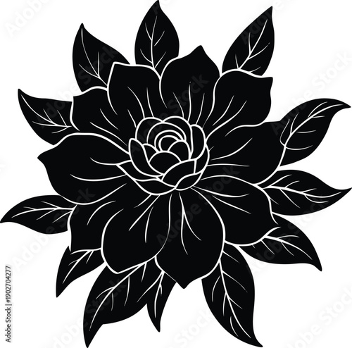 Black silhouette of a flower isolated on a transparent background