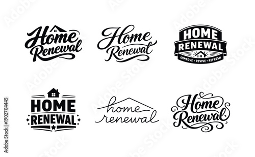 Home renewal. Set lettering. harmonious lettering variations of the same emblematic concept, each with different artistic interpretation