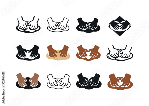 Making sourdough bread at home. Icon set. Set Logo of Making sourdough bread at home: kneading dough hands. harmonious logo variations of the