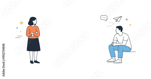 People off-center compositions. Two people appear asymmetrically placed, one closer to the edge, one farther away. Visual tension, uneven