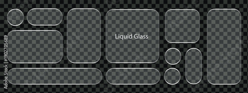3D Liquid glass smartphone interface isolated. UI UX light frame rounded square and circle elements with a glow stroke. Collection design widget for smartphone and web app.