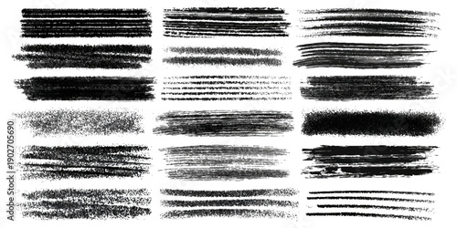 Vintage grunge abstract brush stroke set texture. artistic rough grunge brush strokes bundle and black splash stains creative sketch pattern design.