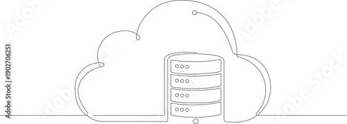 Minimalist Continuous Line Cloud Hosting Server Rack Technology Line Art