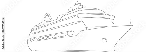Simple Line Art Cruise Ship Outline Illustration for Travel and Tourism