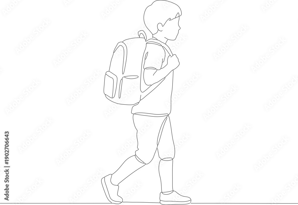 Obraz premium Sketch Lineart Student with Backpack Walking to School Illustration